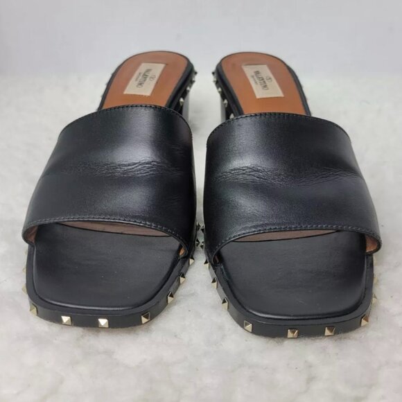 Valentino Soul Rockstud Slide Sandal. 2" Block Heel. Black Leather. 9.5US 40IT - Picture 2 of 11